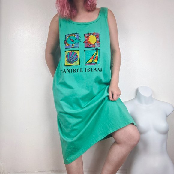 VTG 90s Sanibel Island Tourist Tank Dress - Picture 2 of 5